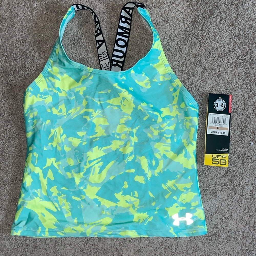 NEW Under Armour 14 tankini top swimsuit girls UPF 50+ beach pool